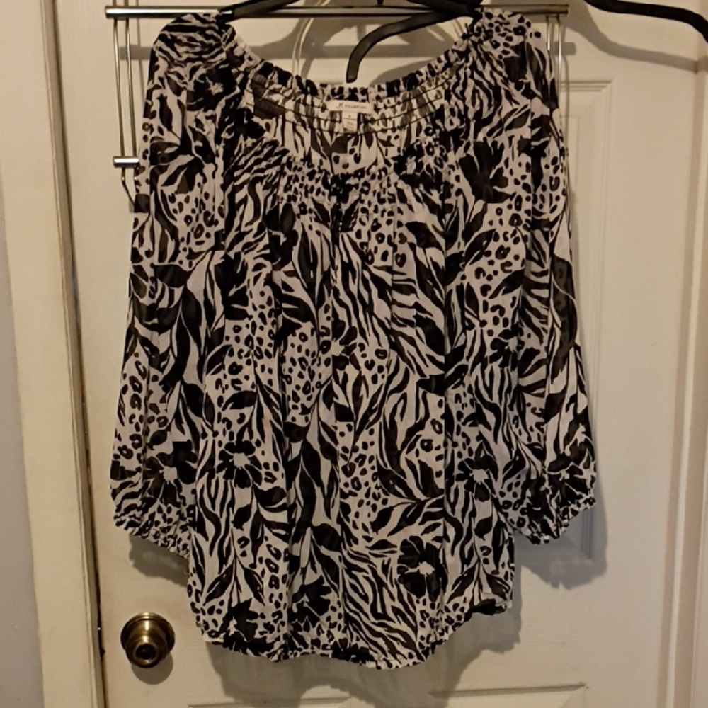 JM Collection Black & White Printed Off-Shoulder Tunic